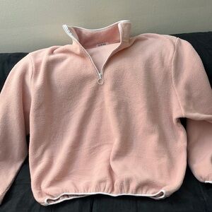 Parke Boat Half-Zip Fleece Pullover in peony pink with white trim